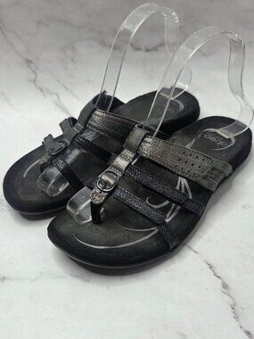 Abeo Bonnie Leather Sandals Metallic Silver Comfort Footbed Women's 6.5